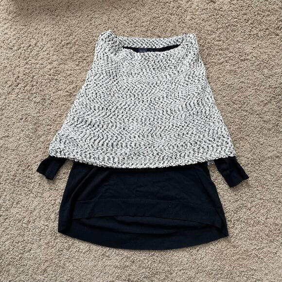 Saks Fifth Avenue Sweaters - Saks Fifth Ave Black Sweater Grey Boucle Chunky Cowl Collar Shawl sz L